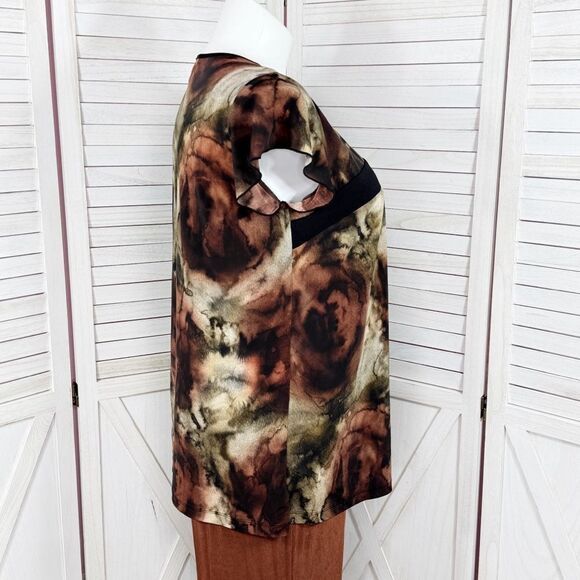 Dress Barn Tie Dye Flutter Sleeve Tunic Top Shirt Brown Black 1X - Picture 4 of 12